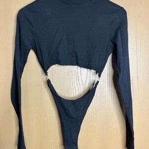 Adika Black Long Sleeve Cutout Bodysuit